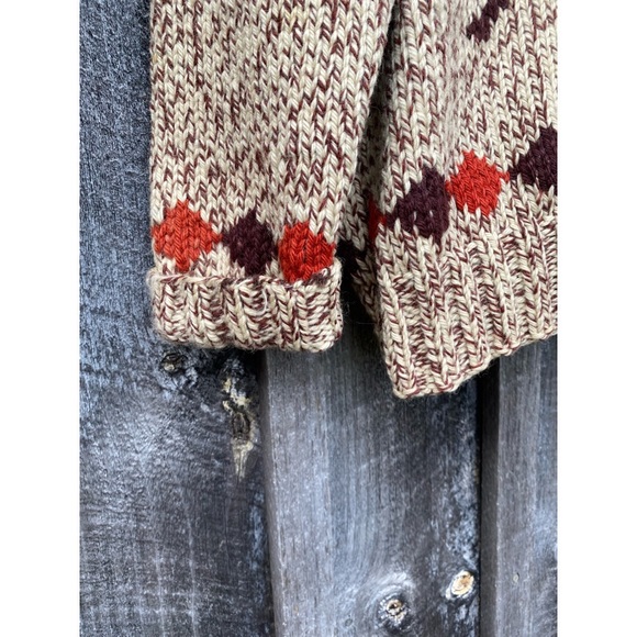 VINTAGE HAND KNIT cowichan horse hand knit wool zip up cardigan sweater large - Picture 7 of 9
